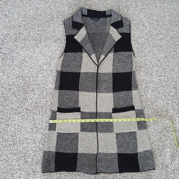 NEW Open Front Knit Cardigan Jacket Plaid Blazer Vest S Sleeveless Jacquard Long - Picture 11 of 15